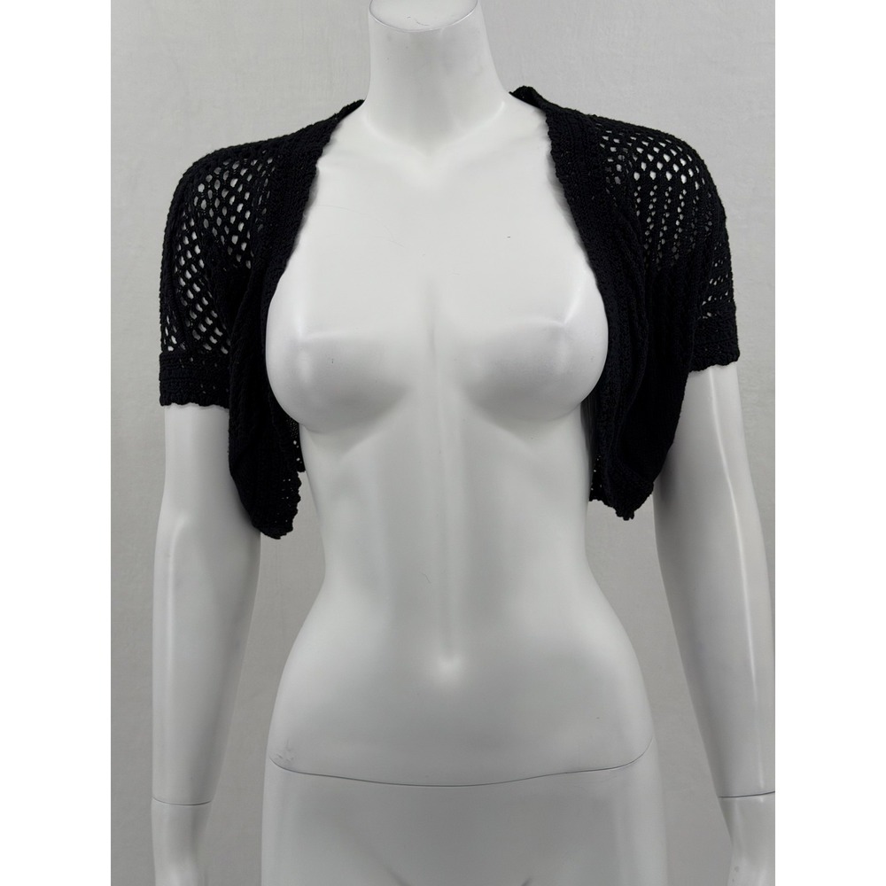 IZ Byer Sweater Womens Small Black Open Knit Shrug Bolero Crop Y2K Boho Coastal